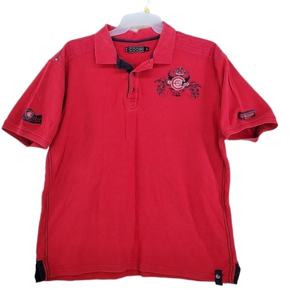 Coogi Polo Shirt Men XL SS Pullover Embellished Crest Logo Bling 100% Cotton Red - Picture 4 of 16